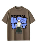 Brown oversized t-shirt with anime-style introvert graphic and cartoon character design